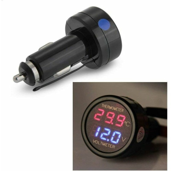 2 i 1 Voltmeter og Termometer, Digital Display Bilbatteri Spenning Temperaturmåler Monitor Tester Meter, DC 12V 24V
