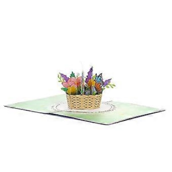 Blomsterkorg PopUp-kort, 3D-gratulationskort för Mors dag, Alla hjärtans dag, Tänker på dig, Tack, Bröllop