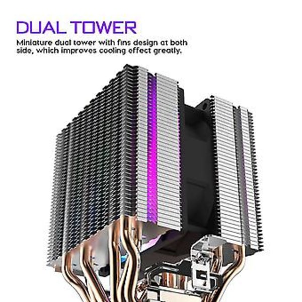 CPU ER 6 Pipes -tårnkøler med 90mm Rainbow LED-blæsere til Intel 775/1150/1155/