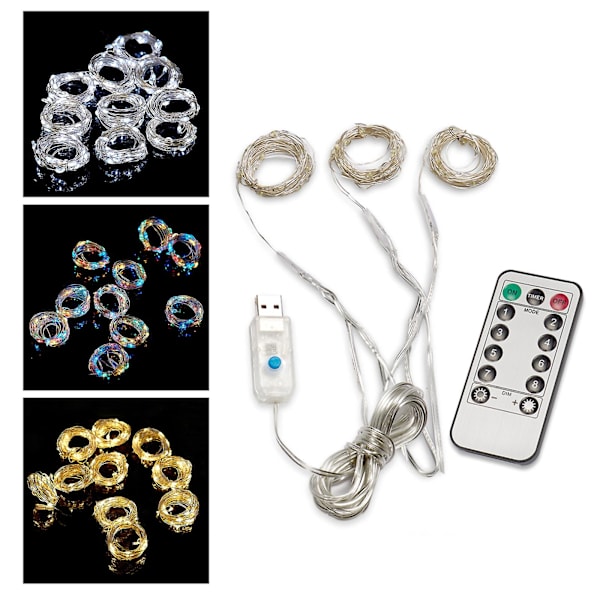 3m LED-fönstergardinlampor Fe-stränglampor Garland Bakgrund Fjärrkontroll USB-driven Vattentät Festdekoration