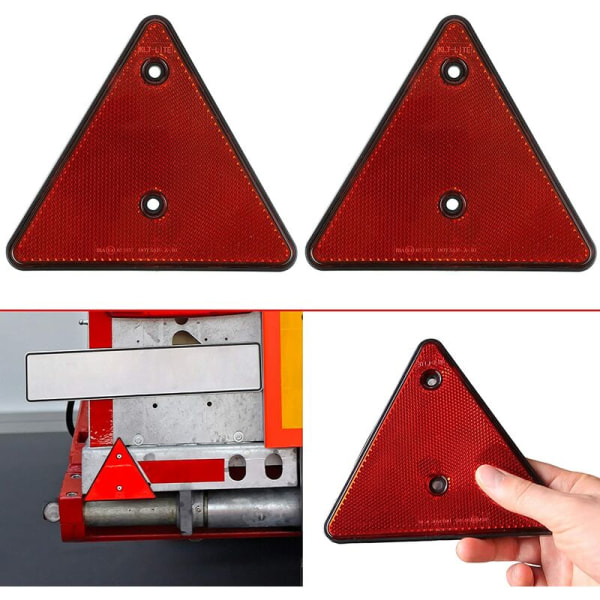 Triangular Trailer Reflector, Set of 2, 15 x 15 x 15 cm, Hole Spacing 70 mm, Left/Right Screw-on or Adhesive Reflector, Standard Rear Reflective Car