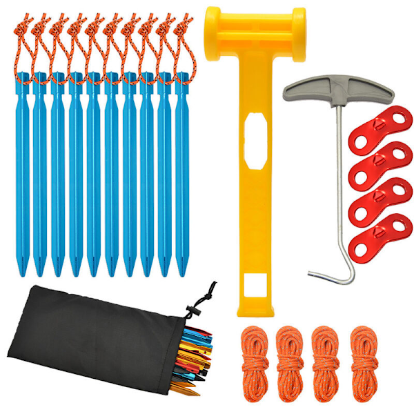 10 stk. 18 cm aluminiumslegering trekant teltpløkker med himmelblå opbevaringspose - Denuotop