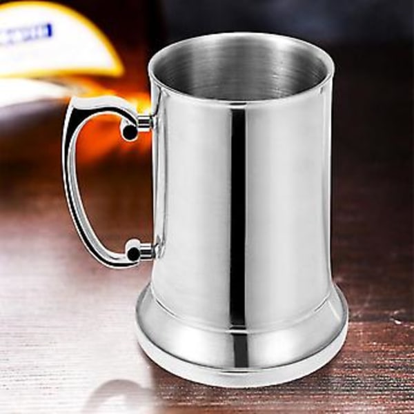 Dobbeltvegg Rustfritt Stål Ølkrus Cocktail Frokost Melkekrus Med Håndtak Kaffekopp 560ml