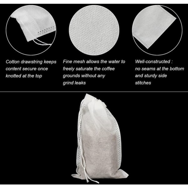 100 st No-Mess Cold Brew Bag Engångskaffe Filterpåse Fint Nät Bryggning Dragsko Väska