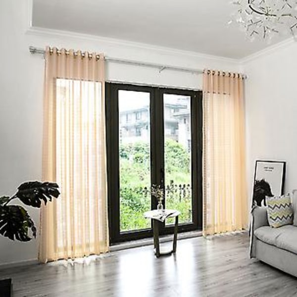 Polyester Fönster Tulle Voile Gardin Sovrum Vardagsrum Dekor (Beige)