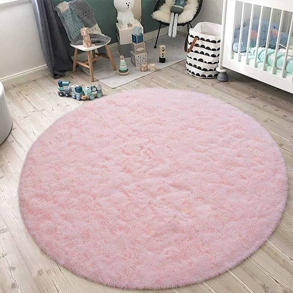 Supermjuk matta, rund matta för vardagsrum, fluffig lurvig matta för sovrum, barnrum, barnkammare och heminredning (rosa, 60x60cm)