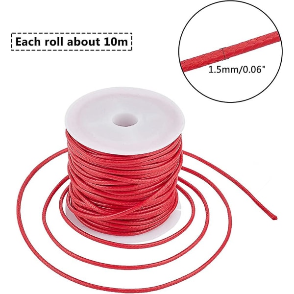 12 färger 10m/rulle vaxad tråd. 1,5 mm polyester sladd vävt rep för armband