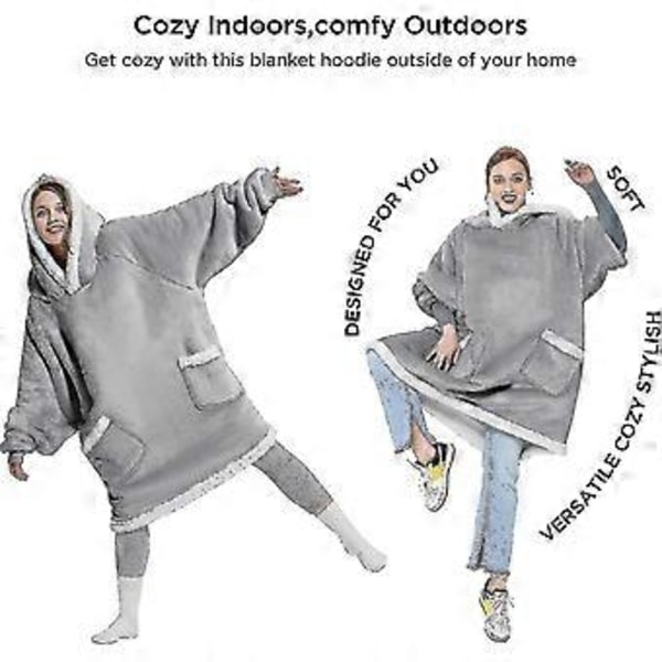 Brukbar pleddgenser - Sherpa fleece hettepledd for voksne, varm og koselig pleddgenser