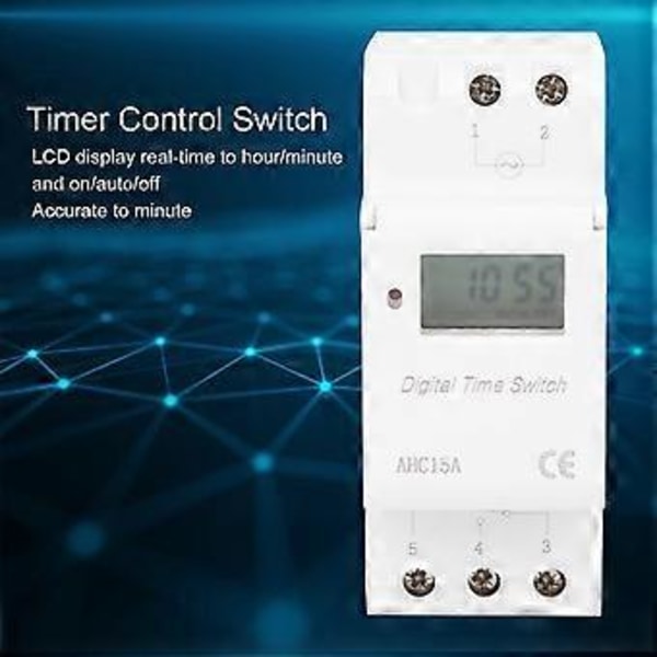 Digitaalinen ajastinkytkin LCD-näyttö Kiskoon asennettava ohjausajastin AHC15A AC220V240V Teollisuustarvikkeet
