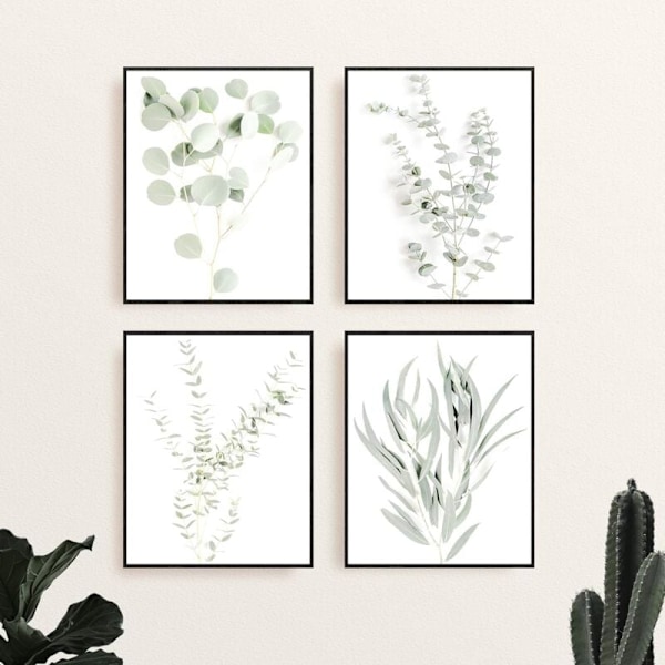 Botaniska växtvägg konsttryck - Set med 4 växtvägg dekortryck Blommigt kök Blommor Blad Väggkonst Boho Blad Eukalyptus