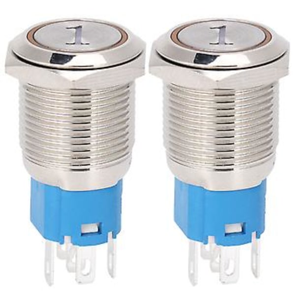 2 kpl 16 mm palautuva hetkellinen painonappikytkin LEDillä, 5-nastainen litteä pyöreä, 3-6 VDC, keltainen, numero 1