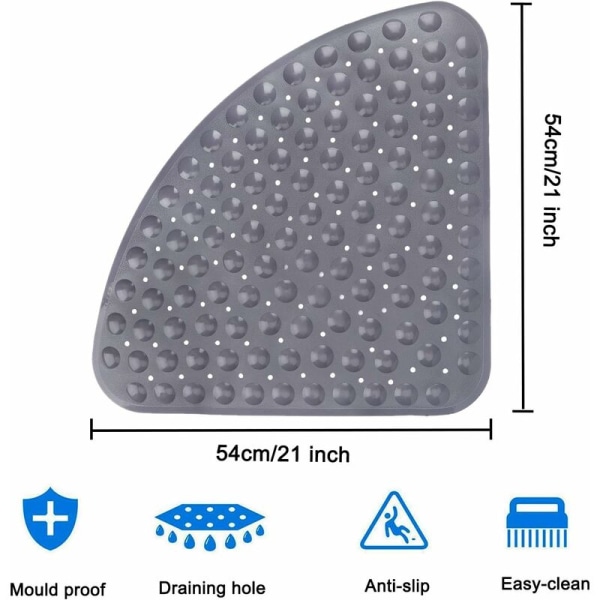 Skridsikker brusebadsmåtte med sugekopper og drænhuller, hjørne-anti-skrid-kvadrantgrebsmåtte til badekar, badekar sikkerhedspude til børn