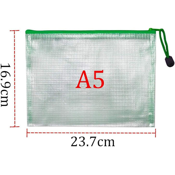 A5 Zip-filpåse Mesh Dokument Plastmapp Ficka Dragkedja Plastfickor (12-pack) Present
