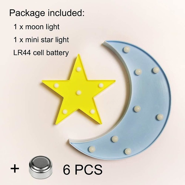 Vacker måne & stjärna batteridriven LED nattlampa för barnkammare. Barnets rum