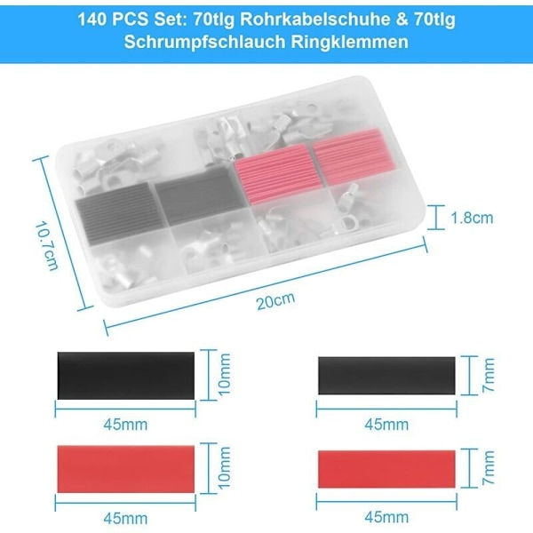 Crimp Terminals Kit 60 Elektriske Crimp Ring Terminals med 60 Rørformede Batteriterminaler på 6/10/16/25mm² Elektriske Terminaler SC-kontakt for Bil