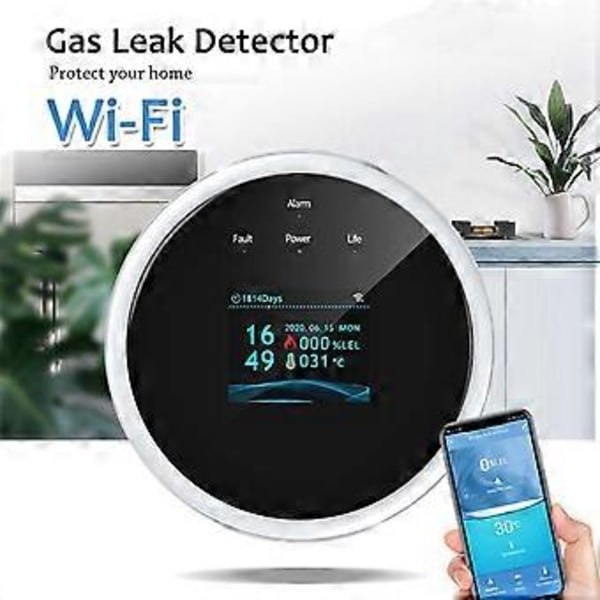 Wifi Naturgassensor Brännbar Hushålls Smart Gaslarm Detektor Läckagesensor Wifi Temperaturdetektorer EU-kontakt