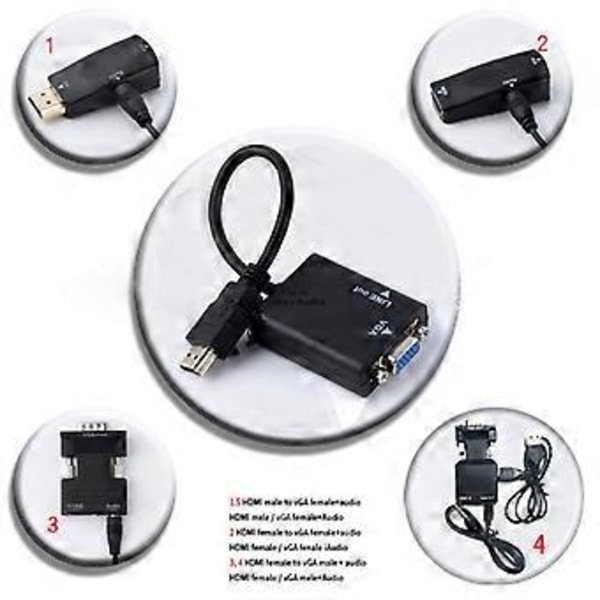 Guldpläterad Hane till Hona Adapter HDMI-kompatibel till VGA Konverterare Splitter