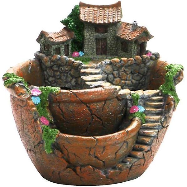 Planter Blomkruka Växter Kruka Fe Trädgård Kruka Med Sött Hus - Succulent Trädgård Blomkruka Dekoration I Hängande Trädgård (orange)