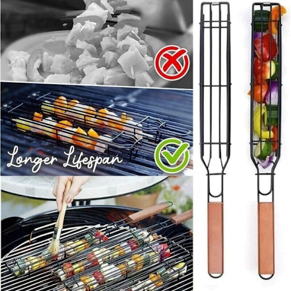 Grillspyd, Non-Stick Grillkurv, Spidkurve, Grillspyd til grøntsager eller rejer (3 stk.)