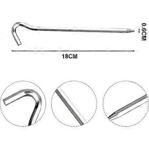 16 stk. Teltplugger i Aluminium 18cm Camping Teltspiker Rustsikre Plugger Hardt Underlag