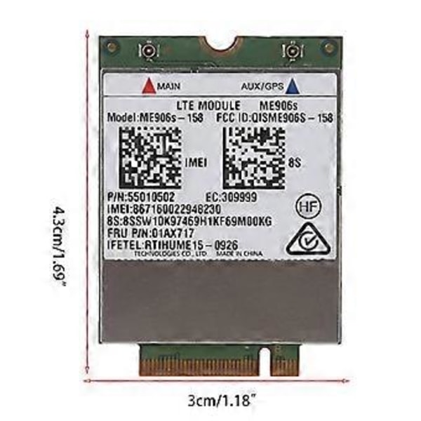 ULÅST LTE 4G Modul ME906S-158 NGFF-M2 med 2 Antenner Trådløst Kort til Telecom4G, Unicom3G 4G, Mobile2G