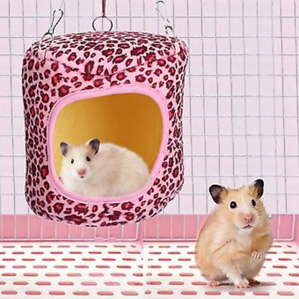 Varm hängmatta i bomull för husdjur, hängande sovbo för ekorre, igelkott, marsvin, chinchilla, kaniner, rosa leopard