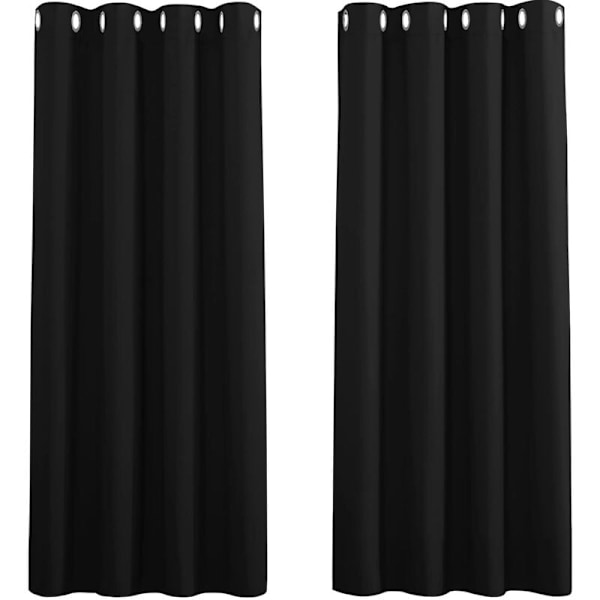 Blackout Curtains for Bedroom - Double Thermal Insulated Window Curtain for Home / Heavy Solid Fabric for, Set of 2, 132 x H 175 cm, Black