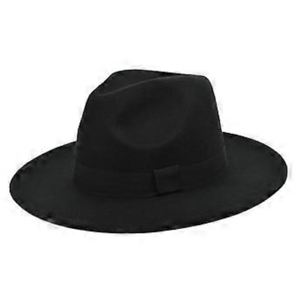 Ny uldhat jazzhat retro sort uld jazzhat flad skygge stor skygge hat