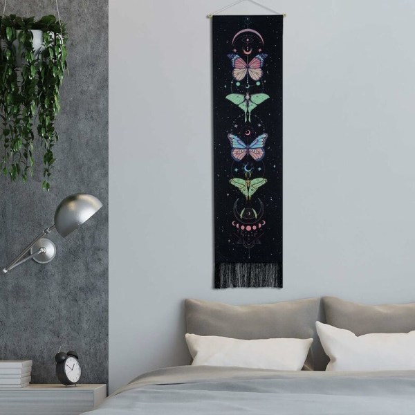 Psykedelisk väggbonad med tofsar, färgglad väggkonst för sovrum vardagsrum 130x32,5cm Svart-Fei Yu