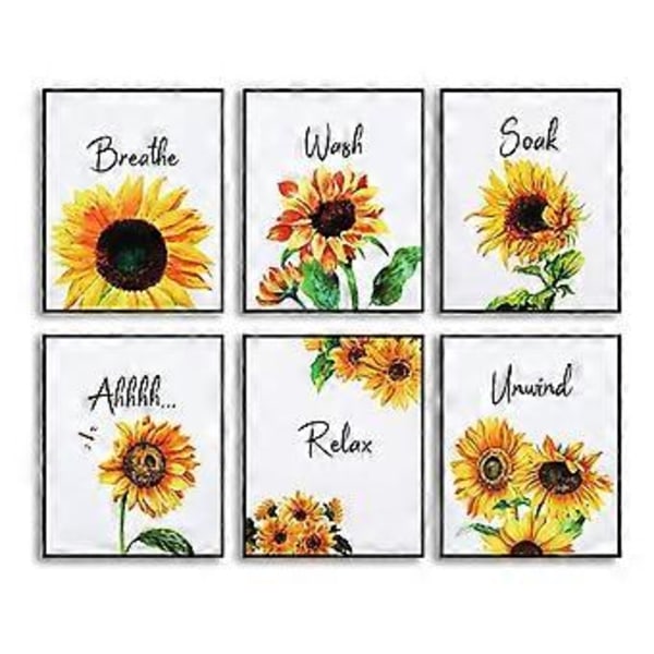 6 Delar Solros Badrumsinredning Relax Soak Unwind Väggmålning Konst Kvinnor Flickor College Vardagsrum Badrum Barnkammare