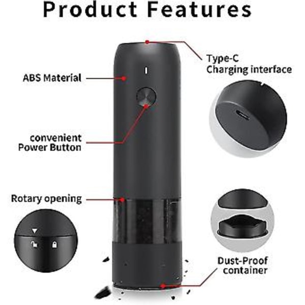 Oppladbar Elektrisk Kvern, USB, Justerbar Tykkelse, Automatisk Drift W