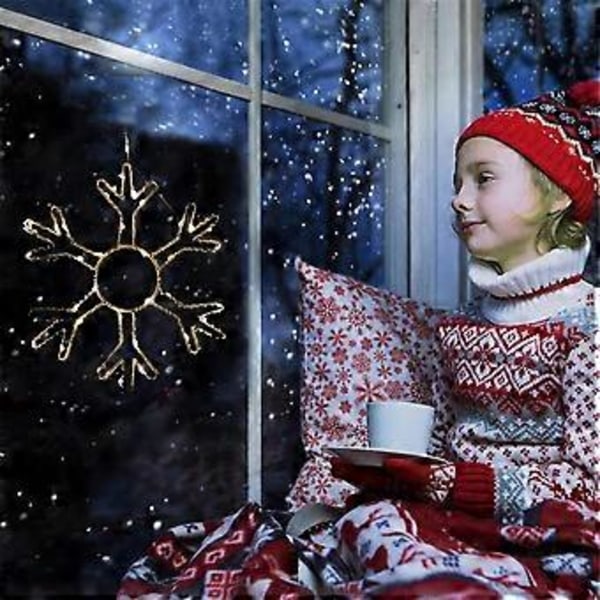 2 stk. Jule Snøfnugg Vinduslys Dekor Led Snøfnugglys for Hjem Jul Dekor Varmt Lys Hvit