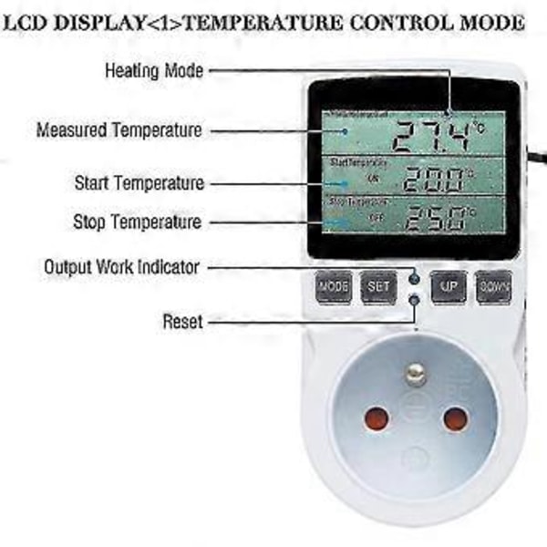Starlight-digital Temperaturkontroller, Varme Kjøle Termostat Socket LCD Temperaturkontroll
