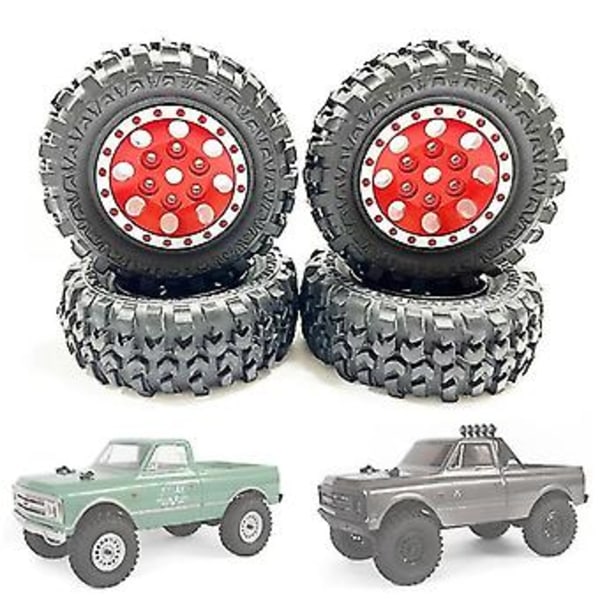 4kpl 1.0 Renkaat ja Metalliset Vanteen Kehät 1/24 Rc Crawler Auto Axial Scx24 Fcx24 Enduro24 S, punainen