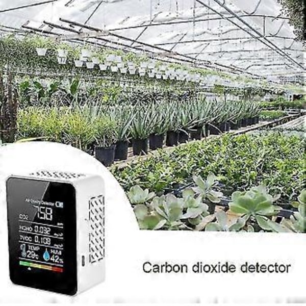 Multifunktionell 5-i-1 Co2-mätare Digital Temperatur- och Fuktighetstestare Koldioxid Tvoc Hcho Detektor Luftkvalitetsmonitor