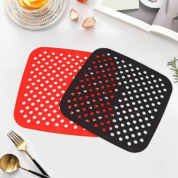 2 Pakning Gjenbrukbare Fritøseinnlegg, Firkantet, Non-stick Silikon Fritøsekurv Matter, Fritøse Tilbehør