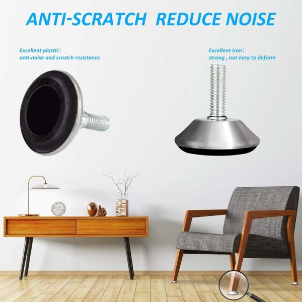 Justerbare møbelføtter - Medium Duty Leveling Glides med T-mutter for skap, sofa, ben, hjemmekontor M8 x 25 x 40mm