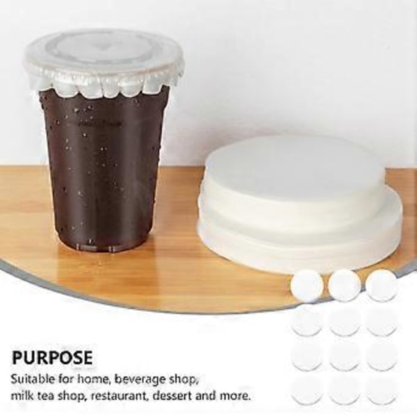 Rund Form Läcksäker Pappersfilm Kaffe Spillskydd Packning Läcksäkra Pappersfilmer, Mjölkteförsegling för 7-9,5 cm Kopp