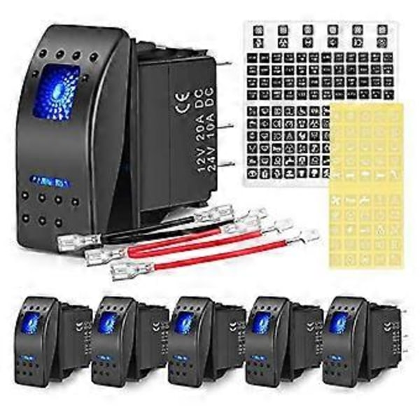 5-nastainen SPST-keinukytkin, 20A/12V 10A/24V vipukytkin, jahtikytkin 5P kuorma-autoille, veneille, autoille ja moottoripyörille, 6 kpl