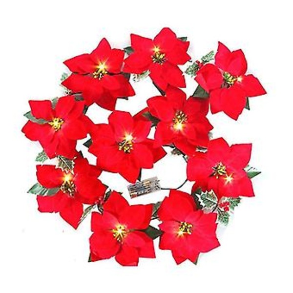 2m 10 LED Julstjärneblommor Dekorationer Girlang Ljusslinga Julgransprydnader Jul