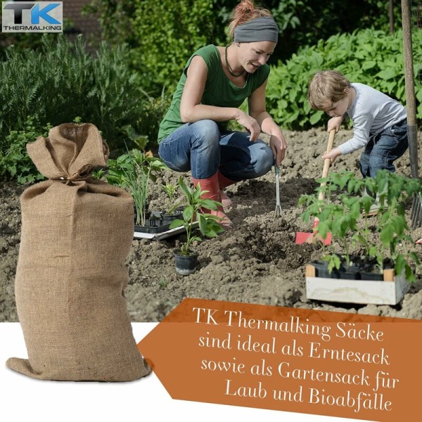 5 store sekker i lerret - Sekker til bygningsavfall - Potetsekker i jute - Gjenbrukbare julesekker i jute (60x100 cm)