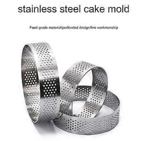 Tærtering i rustfrit stål Tærteform Kage Mousse Forme Småkager Konditori Cirkeludstikker Tærte Perforeret Bageværktøj 7cm
