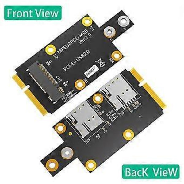 Mini M.2 Key B till PCI-E Adapter med Dubbla NANO SIM-kortplatser för 3G/4G/5G Modul