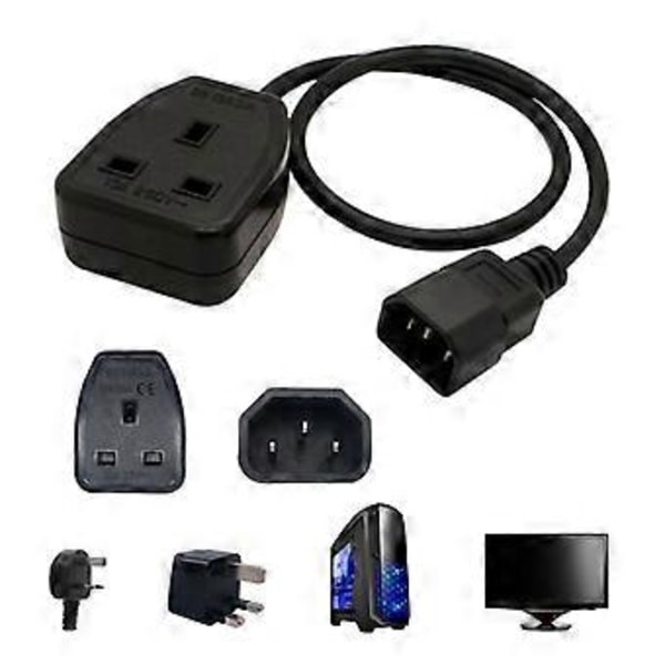 Högkvalitativ IEC C14 Hane till Brittisk Hona Uttag IEC till Strömkabel Adapter