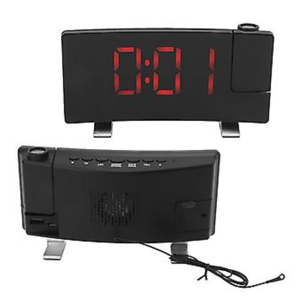 Digital Projektionsväckarklocka, Radio Projektionsväckarklocka LED-Display Projektionsväckarklocka Böjd Skärm Projektorklocka Världsklassdesign