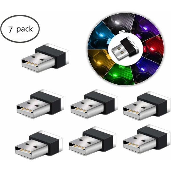 USB LED-bilinnvendige atmosfæriske lys, 7 stk. Plug-in 5V Universal Mini LED USB-lys for bilinnvendig bagasjerom.