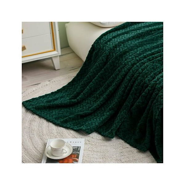 Super blød flanneldyne, mikrofiber af høj kvalitet, mørkegrøn 127 x 178 cm, hyggelig og varm, velegnet til alle årstider