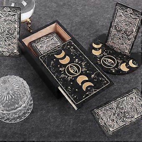 Tarotkort-etui og stativholder i tre, Tarotkortboks for spådom, smykkeskrin, utstillingsstativ for heks, B
