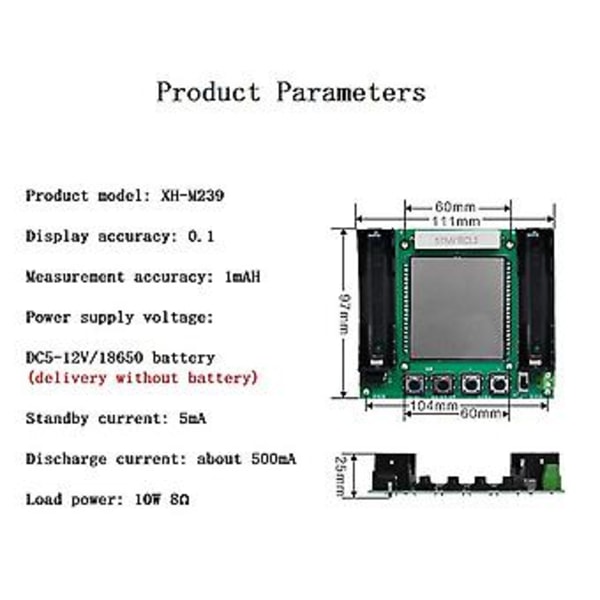 Xh-m239 18650 Er Modul Med LCD Display Mah/ Måling Høj Værktøj