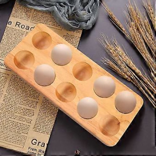 Eggbrett Egg Holder i Tre for Egg, Kan Brukes i Kjøleskap, eller på Benkeplate for Utstilling eller Oppbevaring, Holder 10 Egg